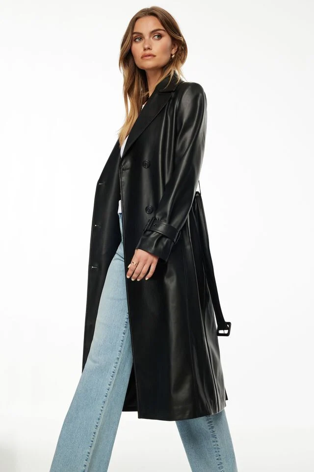 Dynamite belted faux leather trench coat makes for a fantastic dupe of Aritzia