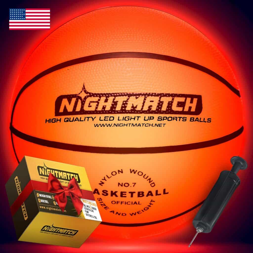 Turn night into daytime play with a glow basketball, perfect for bringing family and friends together. Enjoy maximum visibility with two impact-activated LEDs, ensuring clear play even in the dark and a waterproof design for all-weather enjoyment. Get ready for instant play with included accessories and long-lasting glow with high-quality batteries. Size 7 basketball offers a genuine playing experience, perfect for kids, teens, and adults alike.