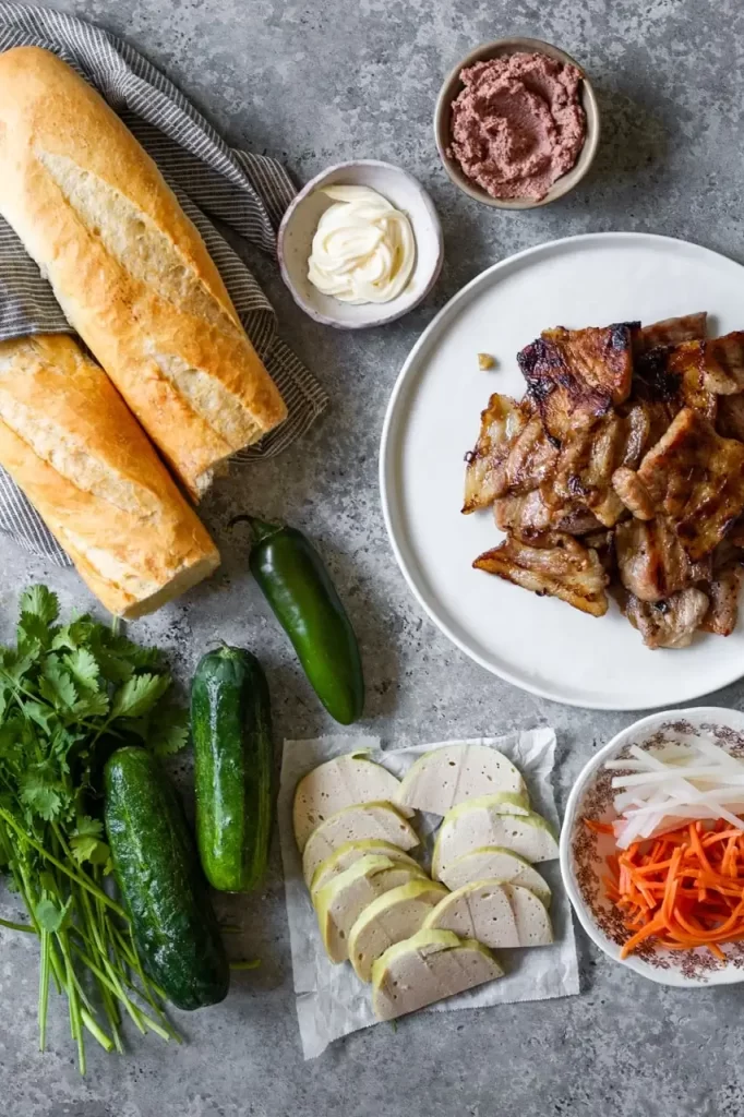 Bahn Mi sandwich bar with all of the ingredients set out