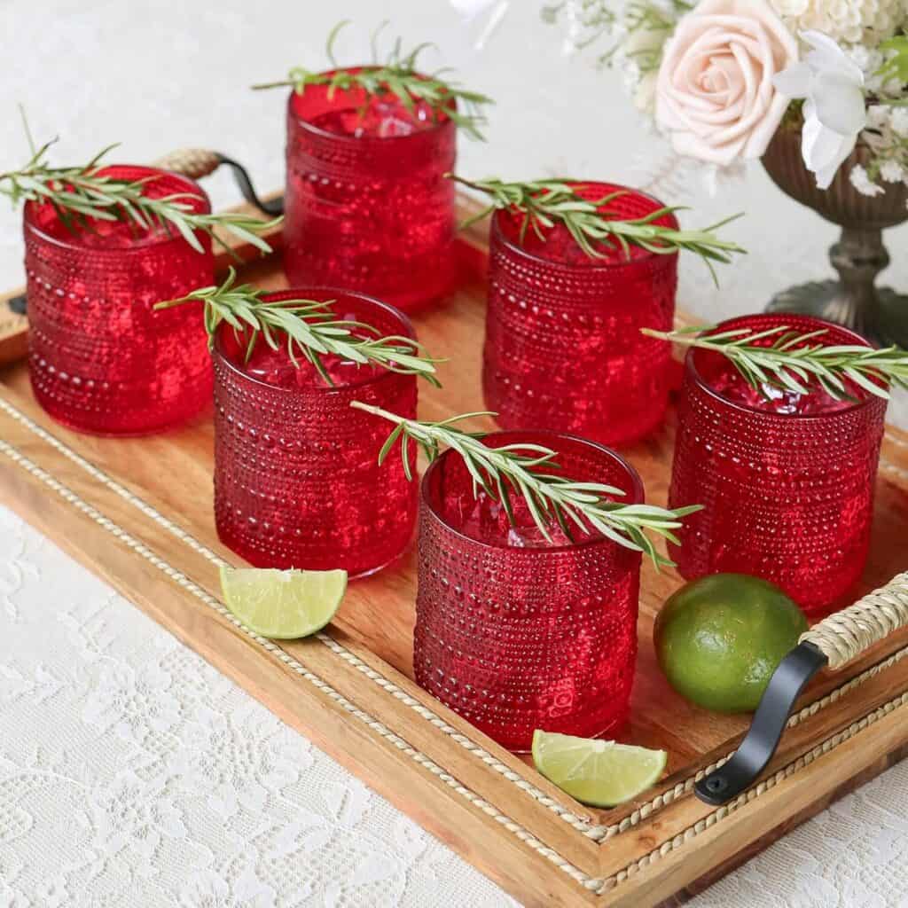 Red hobnail cocktail glasses available for purchase on Amazon