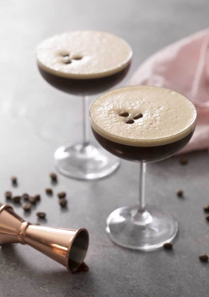 midnight star martini garnished with 3 espresso beans