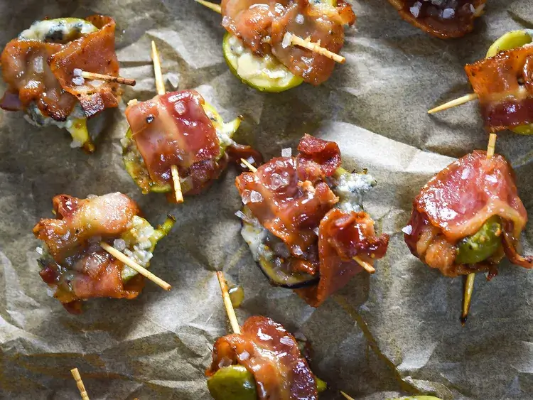 Figs stuffed with blue cheese and wrapped in bacon