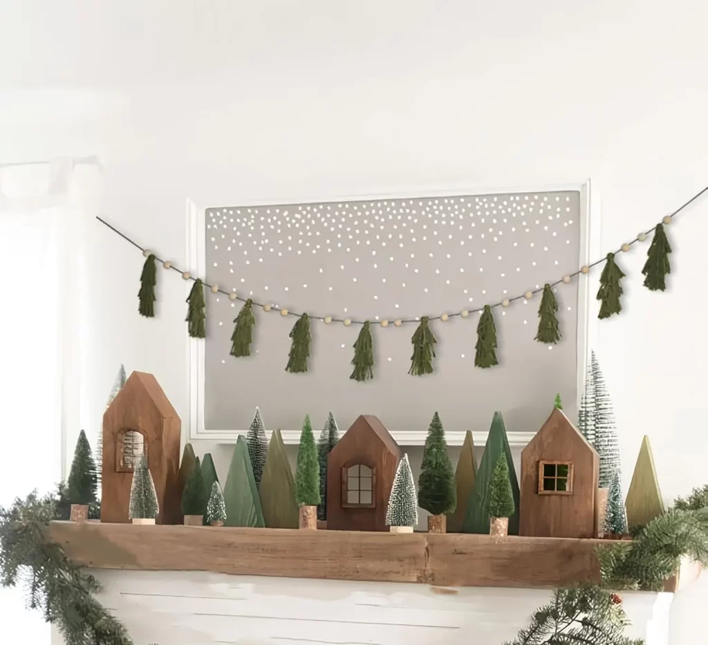 Cute green macrame tree garland for organic Christmas decor