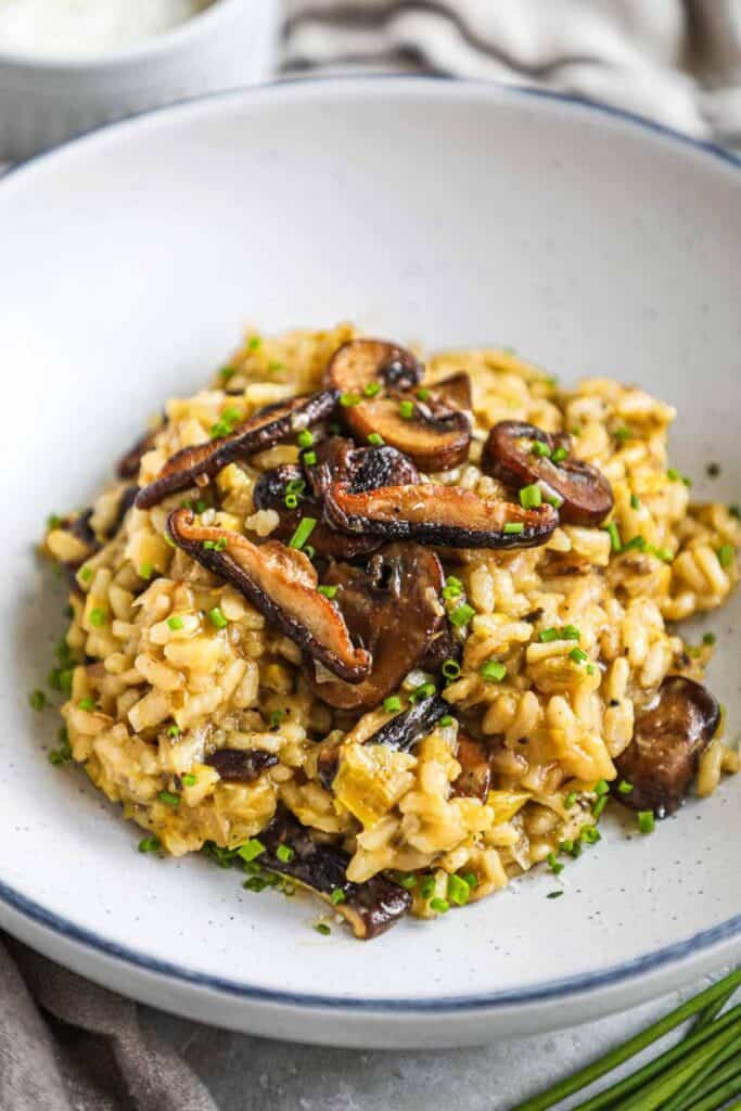 A big bowl of truffle mushroom leek risotto