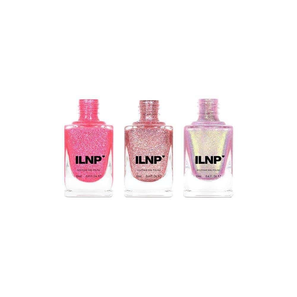 Trio pink holographic nail polish set