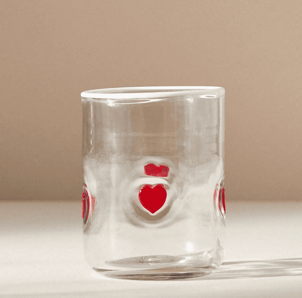 Valentine's theme juice glass with dainty hearts