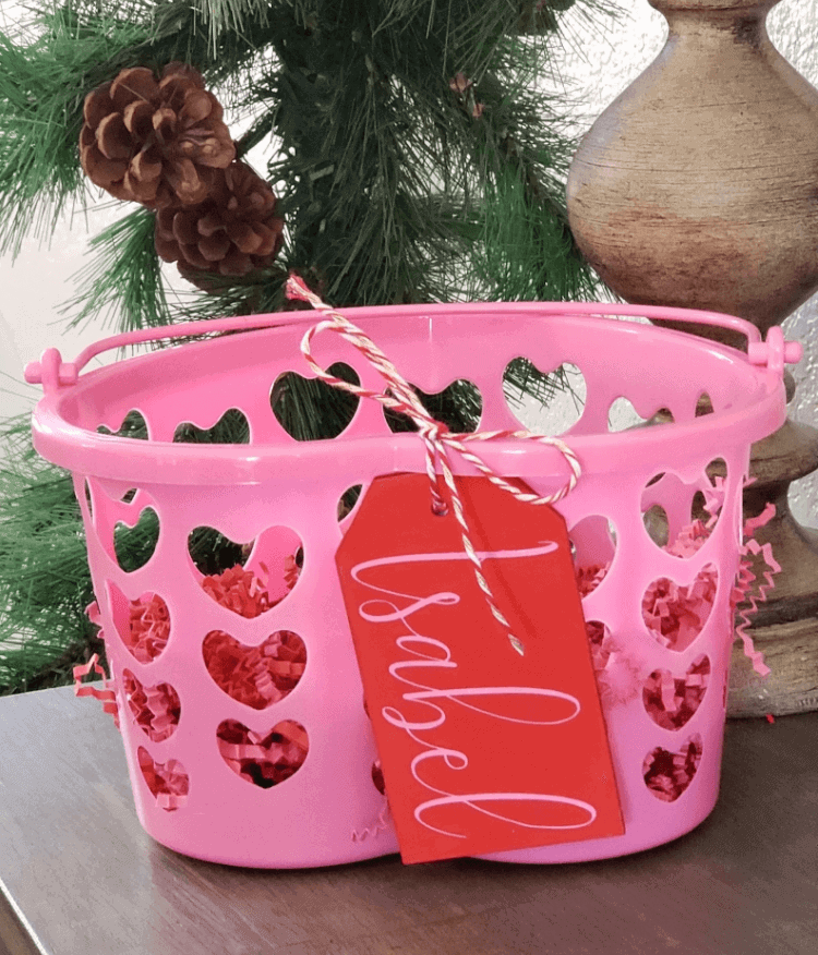 Pink cut-out hearts basket for gift basket making