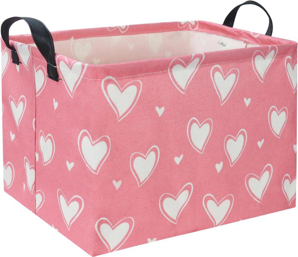 pink and white heart fabric gift basket for DIY gift basket