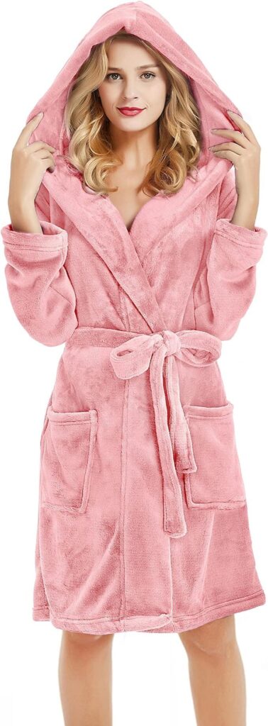 pink plush hooded bathrobe amazon