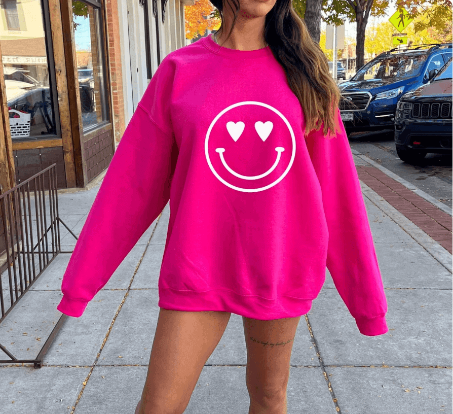 pink valentine's smiley face sweatshirt