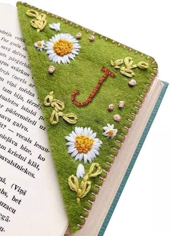Felt corner bookmark embroidered with initials