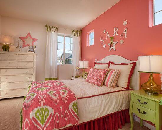 A bright accent wall that gives the room a pop of color, but doesn't overwhelm the space