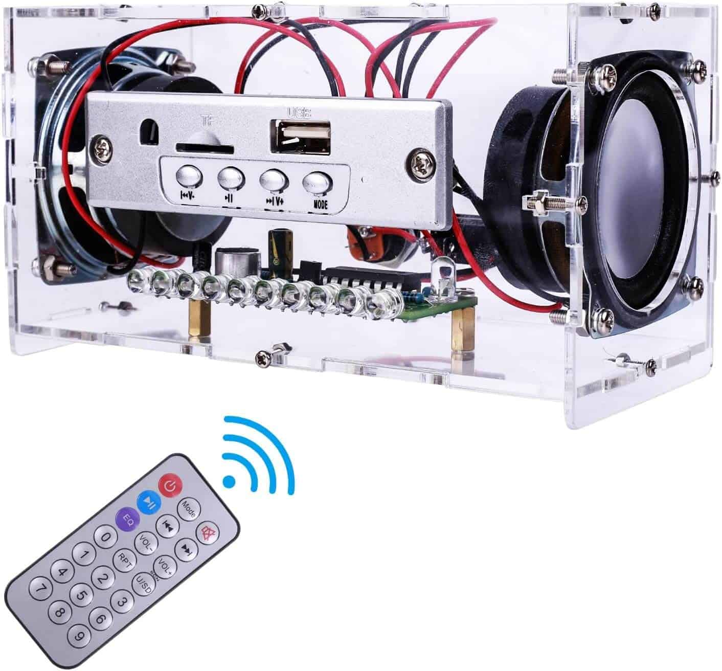 DIY electronics kit that makes a fully functioning speaker with bluetooth and LED lights