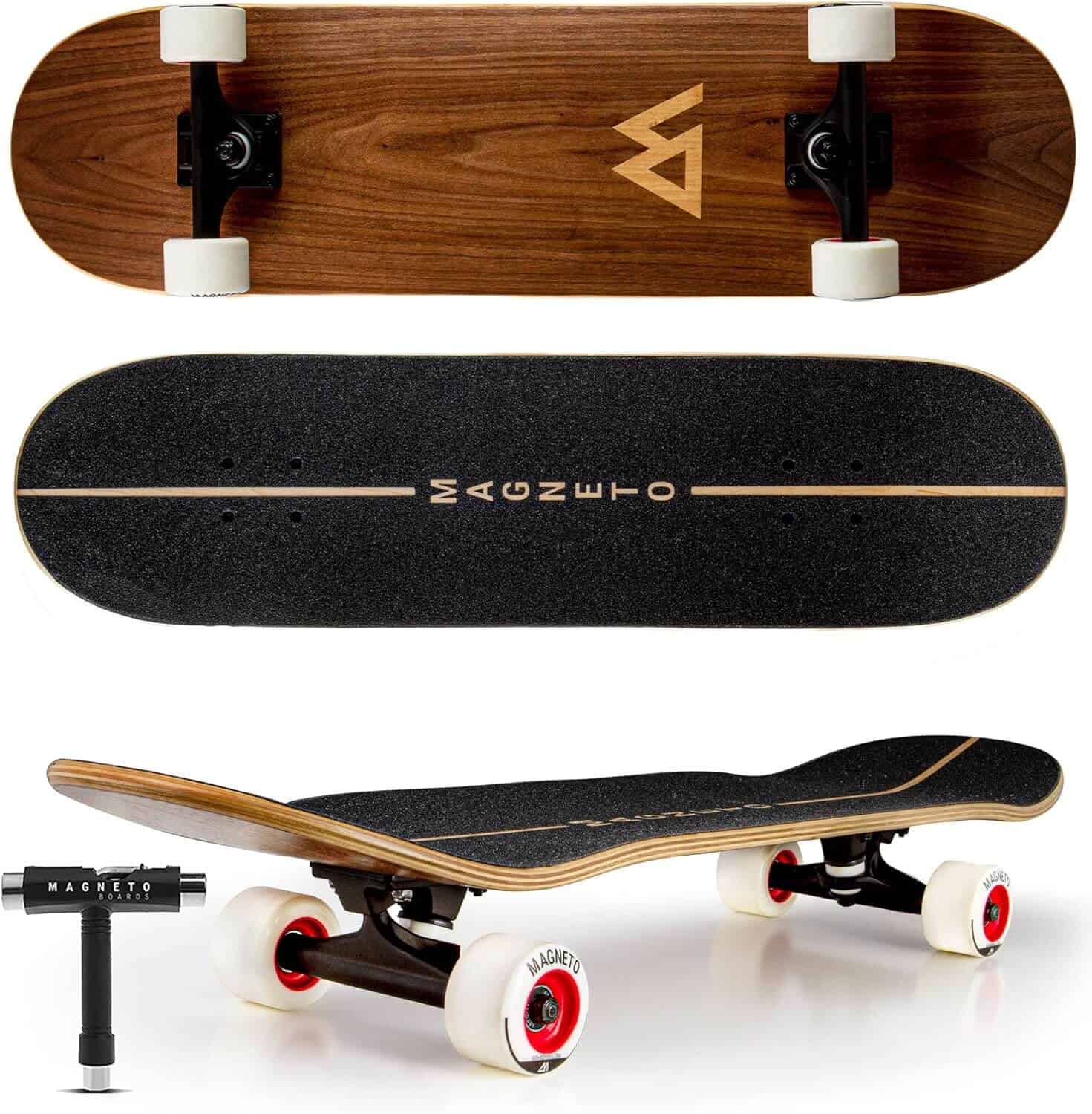 Best skateboard for beginners. The deck is 8.5” wide which makes it a nice stable ride. The weight limit for this board is 275 lb. The 140mm skate trucks are made from high quality gravity cast aluminum
