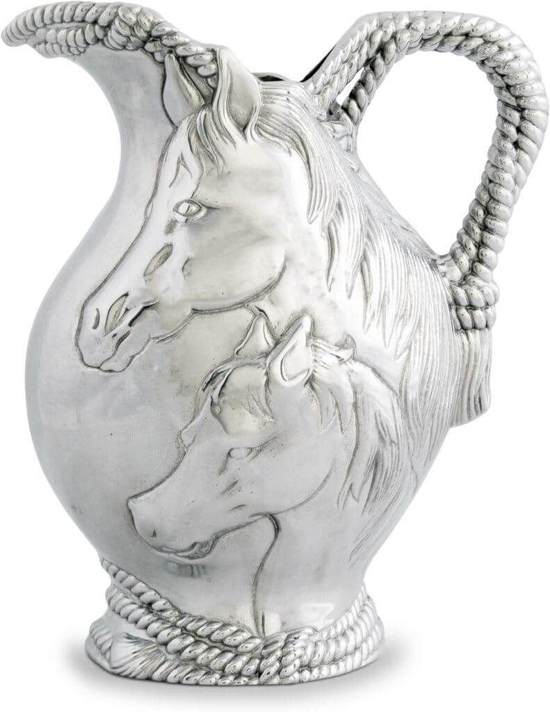 Metal horse pitcher with eloborate detailing perfect for kitchen display