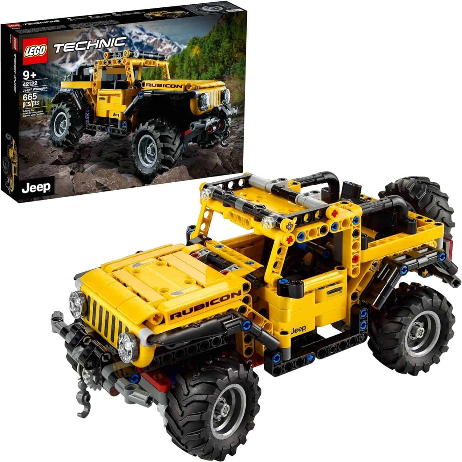 Jeep Wrangler SUV car model with an eye-catching, realistic yellow-and-black color scheme that looks great in action or on display. Includes authentic Jeep Wrangler details, like the classic round headlights, seven-slot grille, full-size spare tire and fold-down back seats