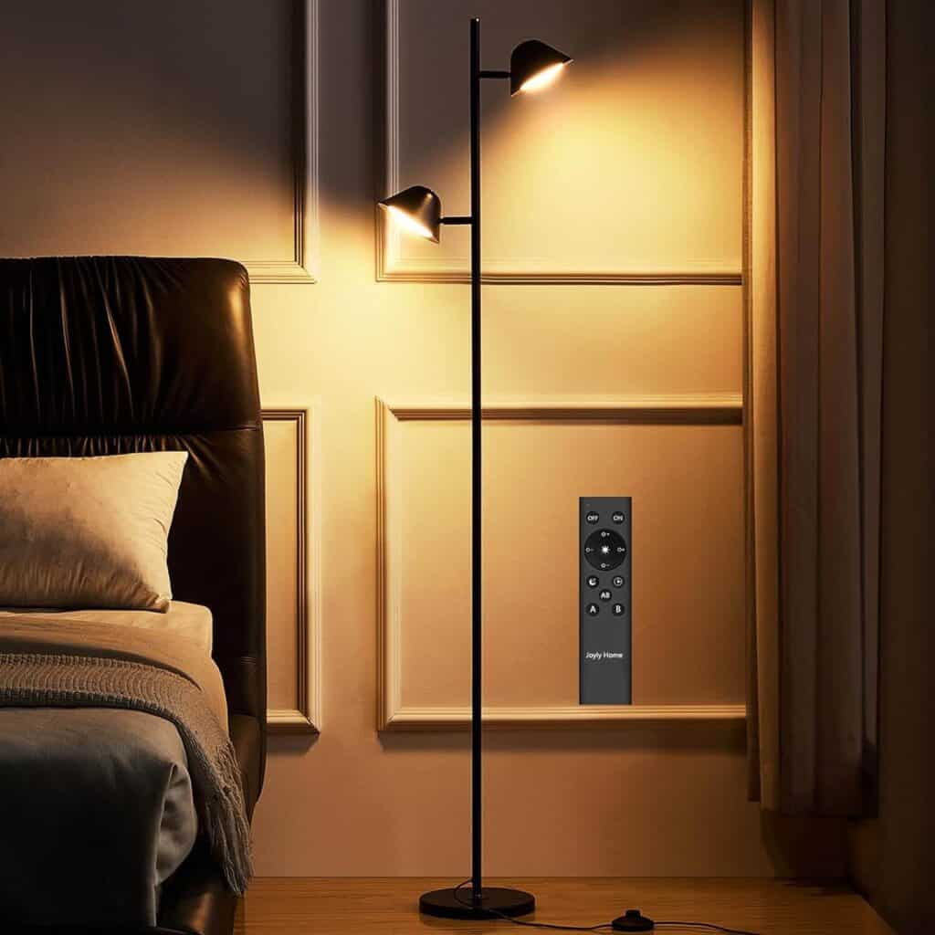Floor lamp with multi-directional lights that add an element of contrast to the room.