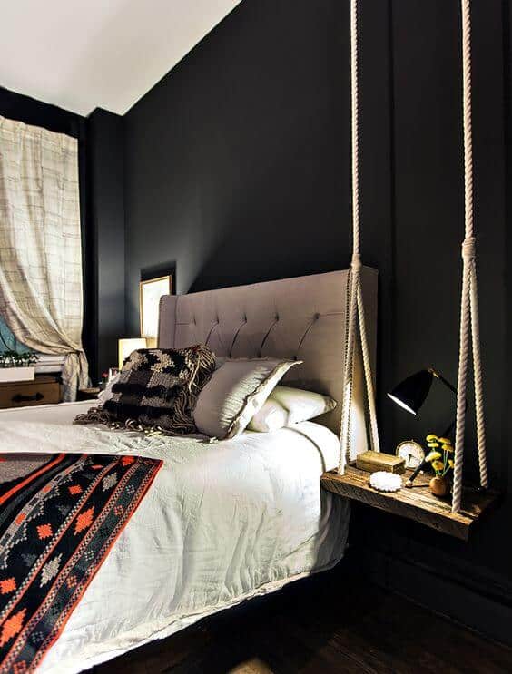 Floating swing nightstand in master bedroom.