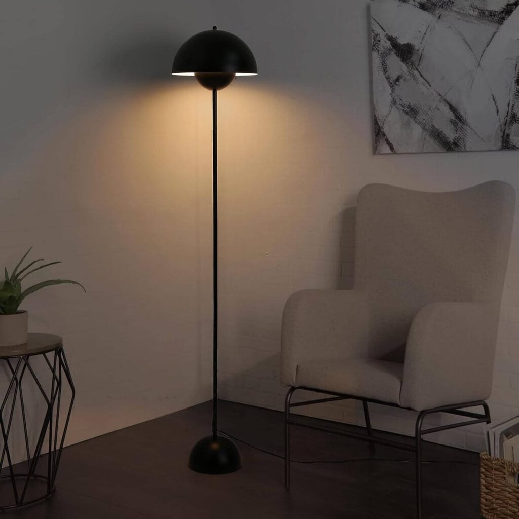 Modern floor lamp with design element that gives subtle lighting, perfect for a master bedroom.