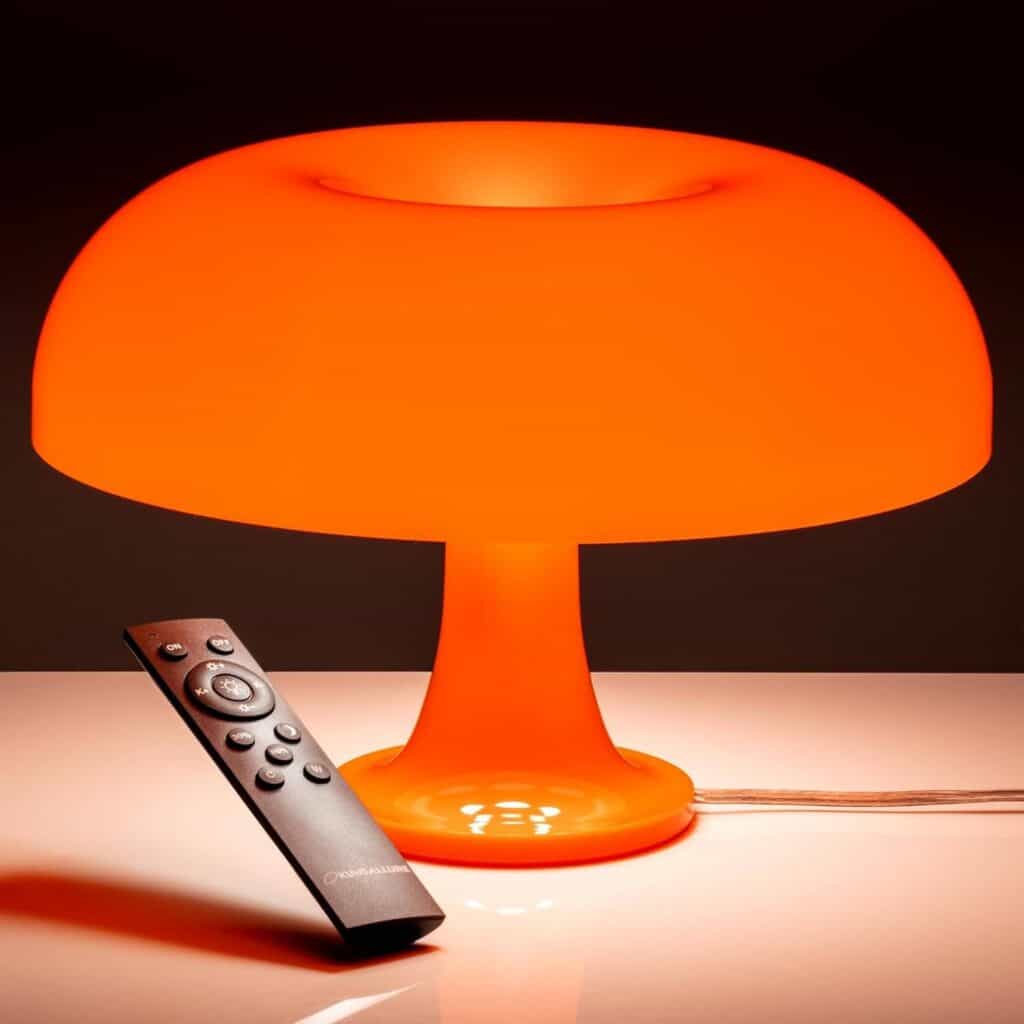 Retro mushroom lamp that gives off warm diffused light, available in white too.