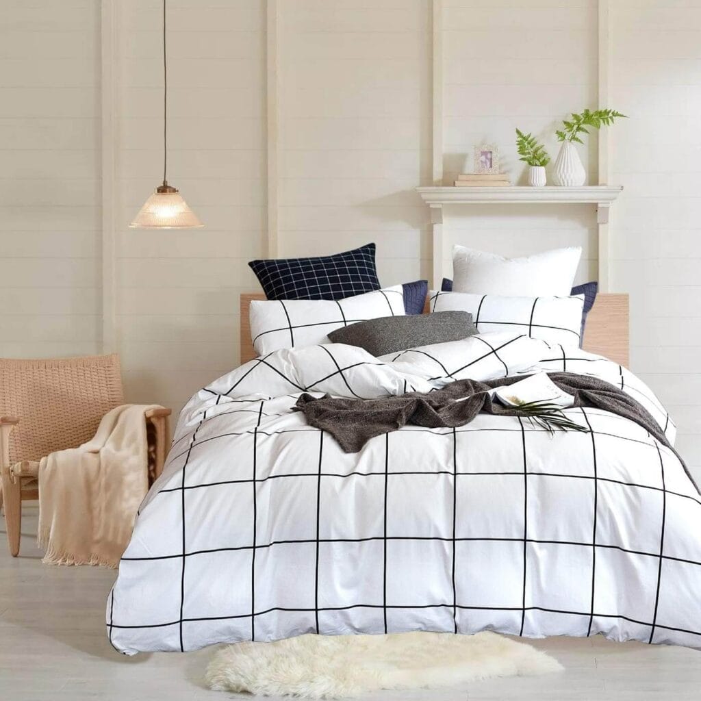 Large check comforter for masculine men's bedroom
