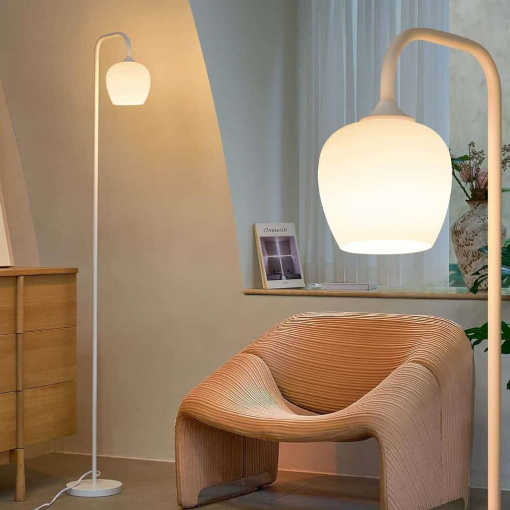 Floor lamp with diffused lighting for master bedroom.