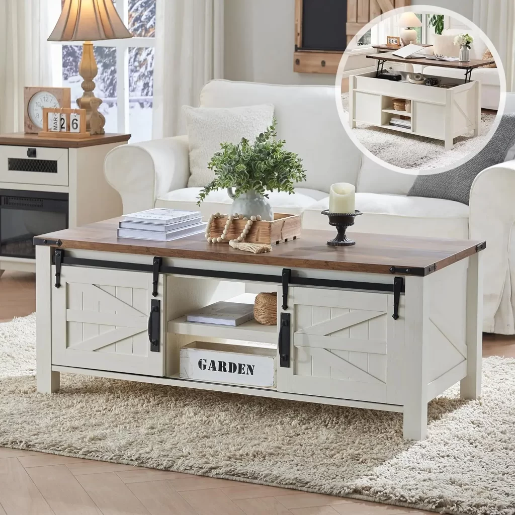 Farmhouse lift up coffee table for narrow living room