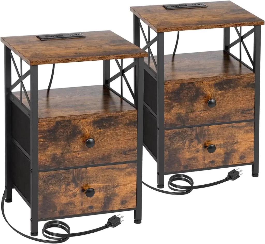 Industrial night stands with built in charging