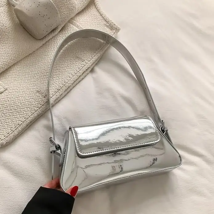 Shiny silver handbag