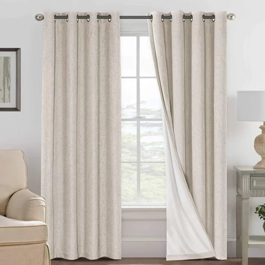 Tall oatmeal colored blackout curtains for long narrow living room dining room