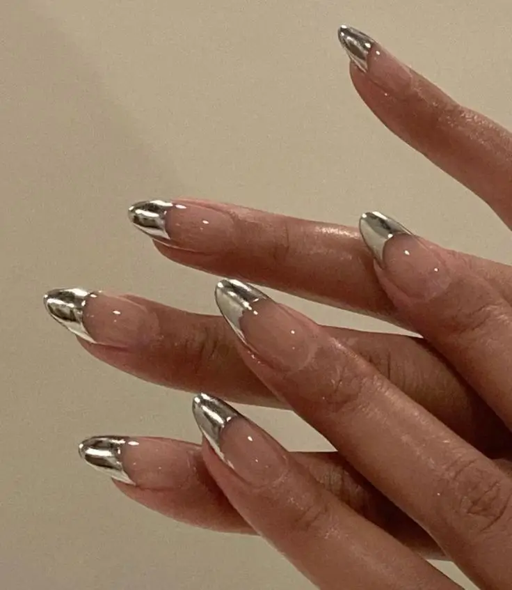 Silver french tip nails