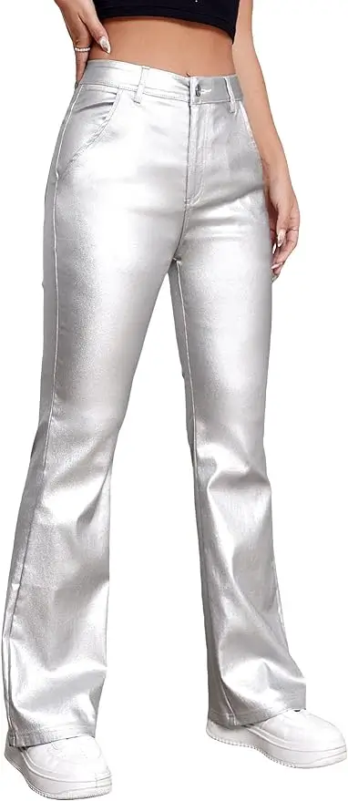 Silver flare pants you can style like jeans