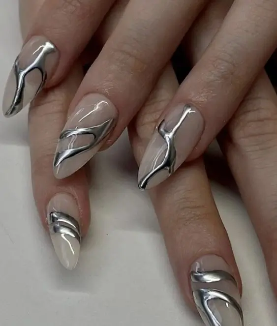 Liquid chrome nail art