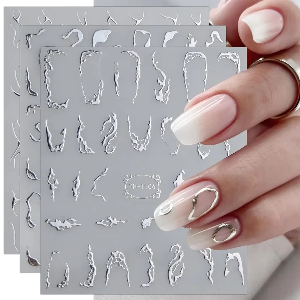 Melty silver nail stickers for silver nail art