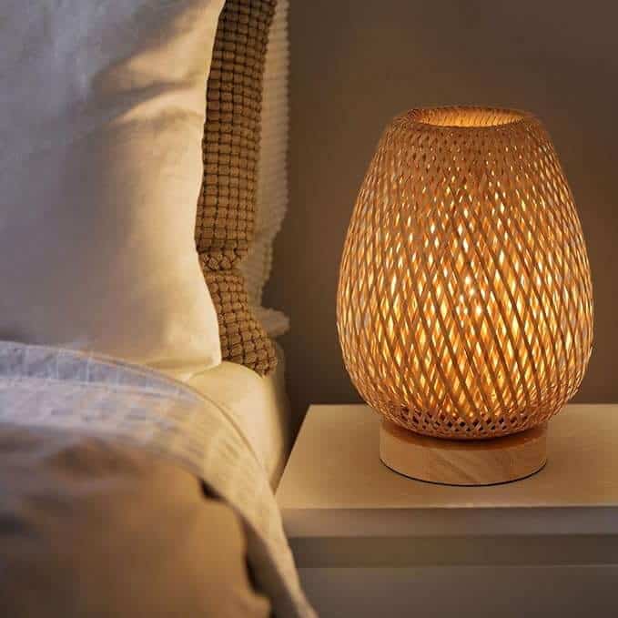 Woven lamp for bedside table 