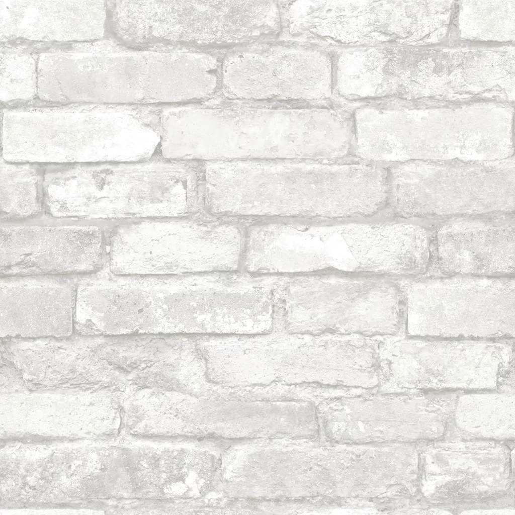 Grey and white brick removable peel and stick wallpaper for dorm room