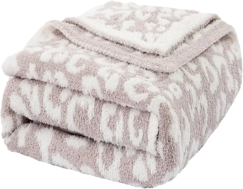 Fuzzy neutral cheetah print throw blanket