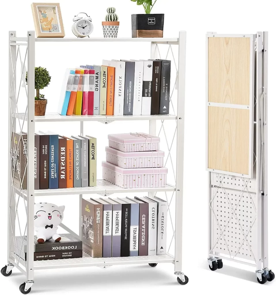 Collapsible shelves on wheels for dorm room