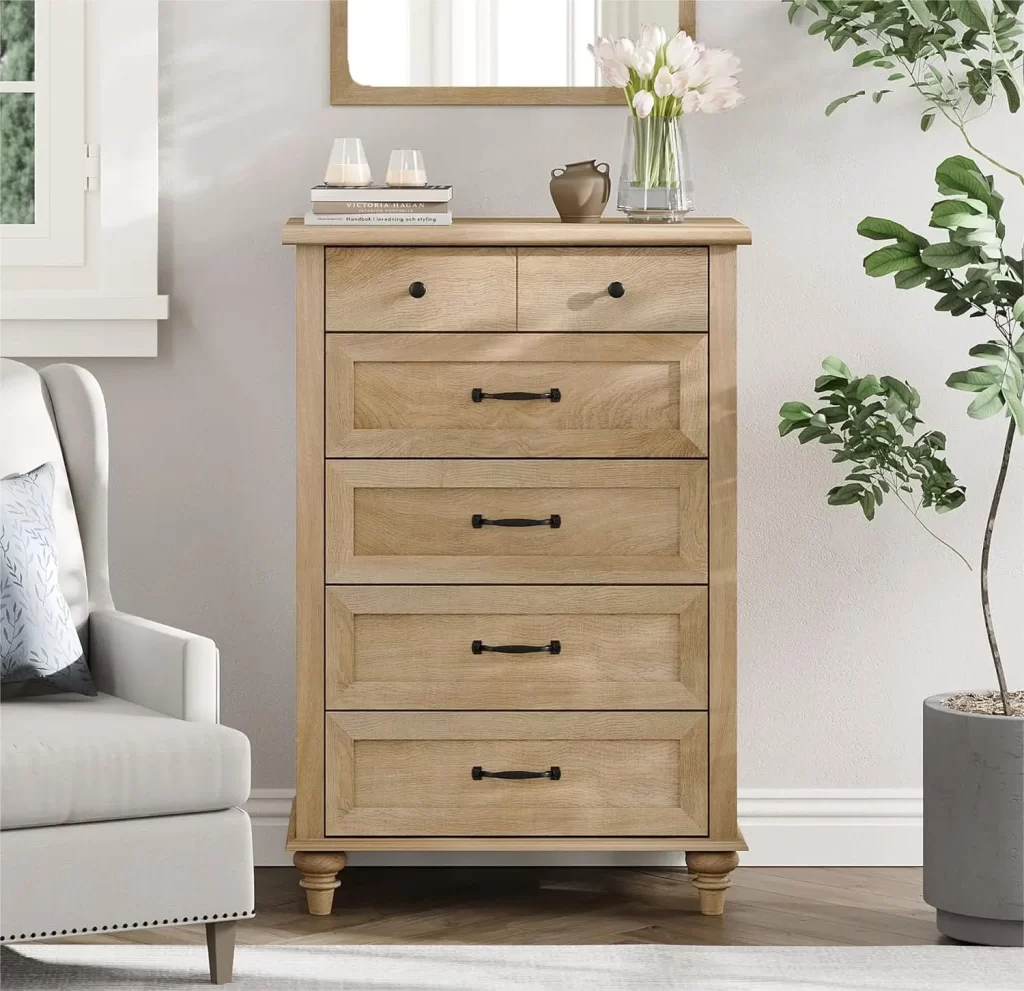 Light oak chest of drawers for woman's master bedroom 
