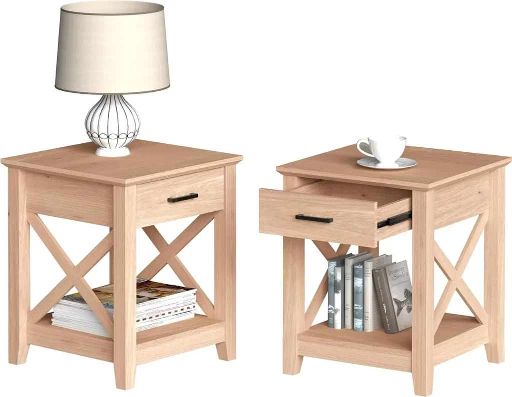 Light pine farmhouse bedside tables for womens bedroom