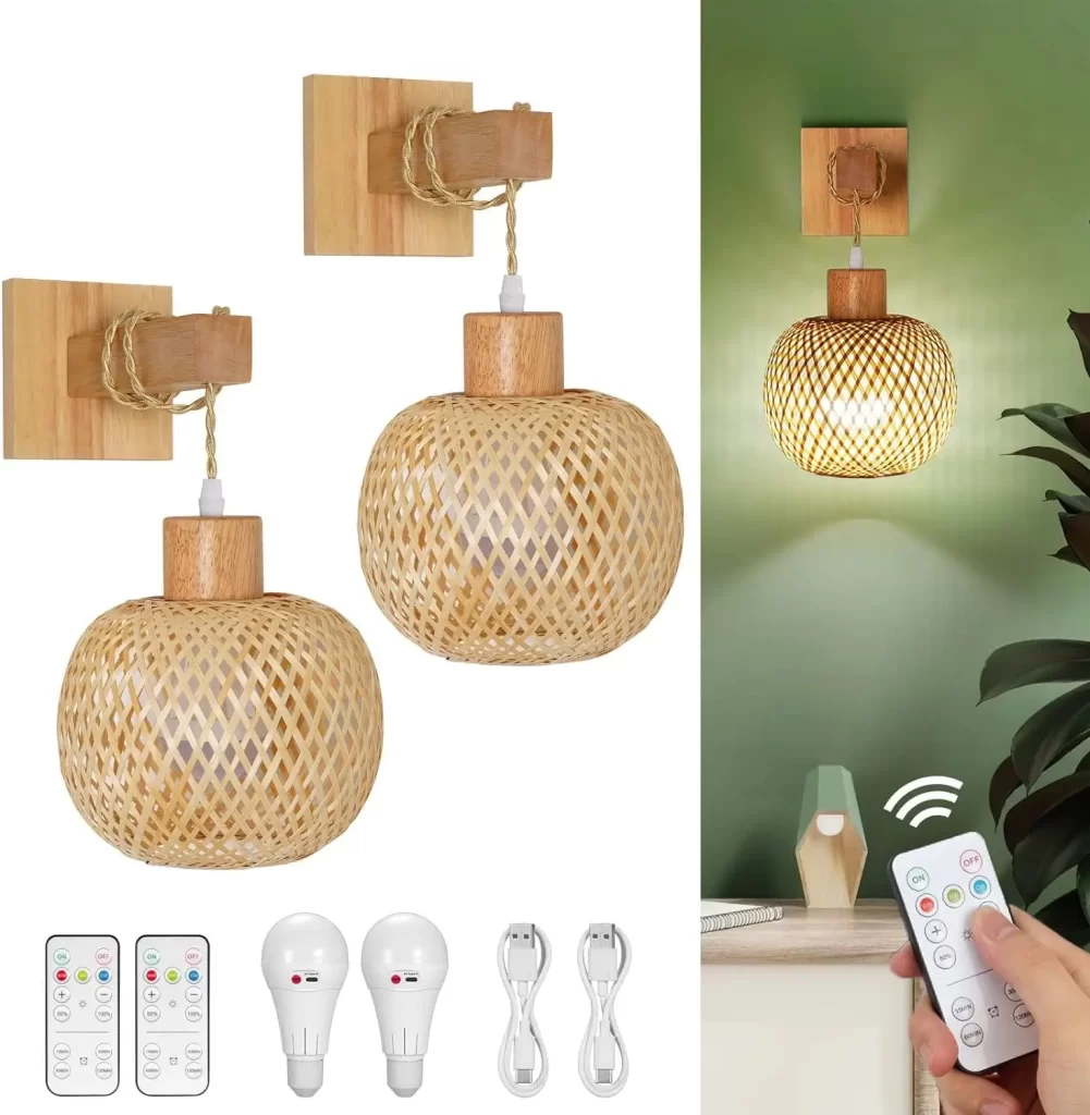 Rattan boho wall sconces for women's bedroom decor