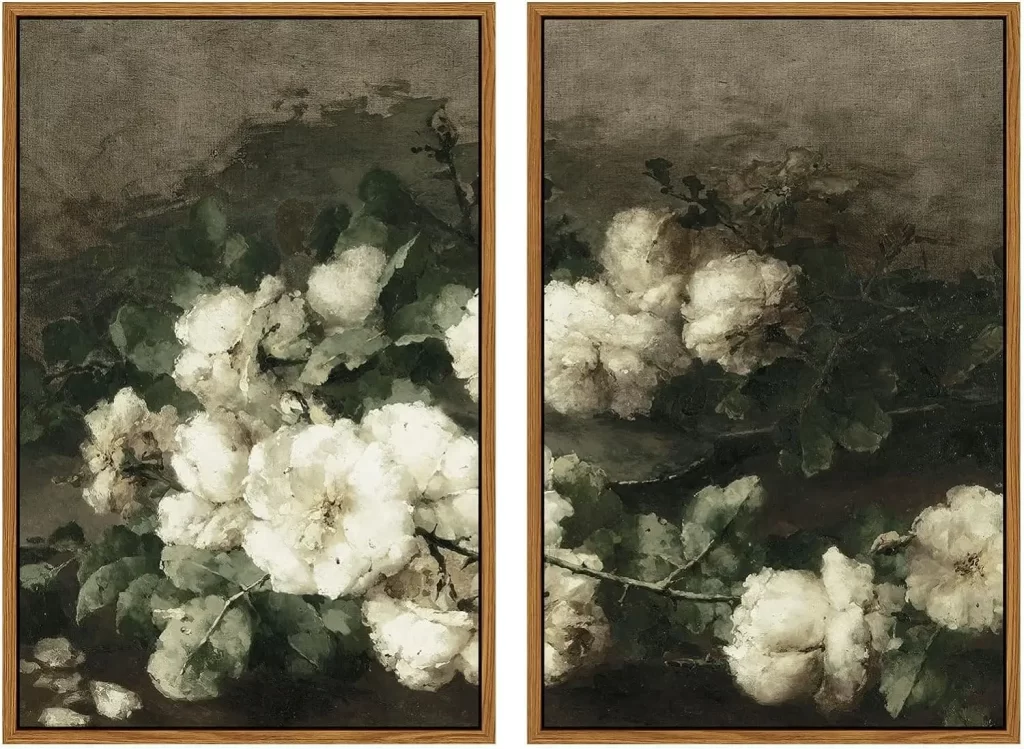 Split frame rustic floral neutral print for decorating a woman's room
