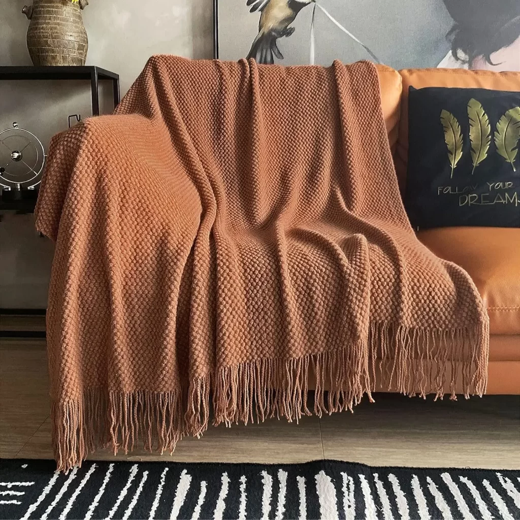Chic terracotta throw blanket for Tuscan women's bedroom