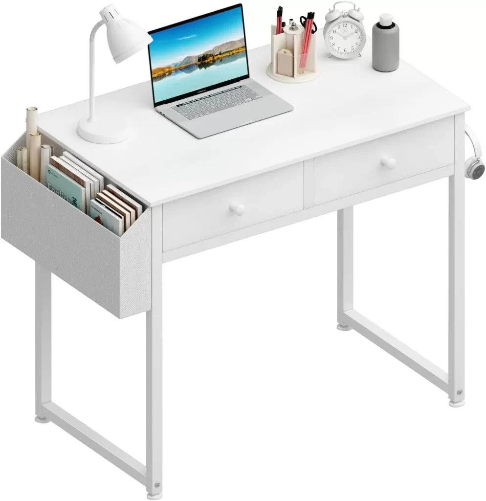 Small white desk for dorm room