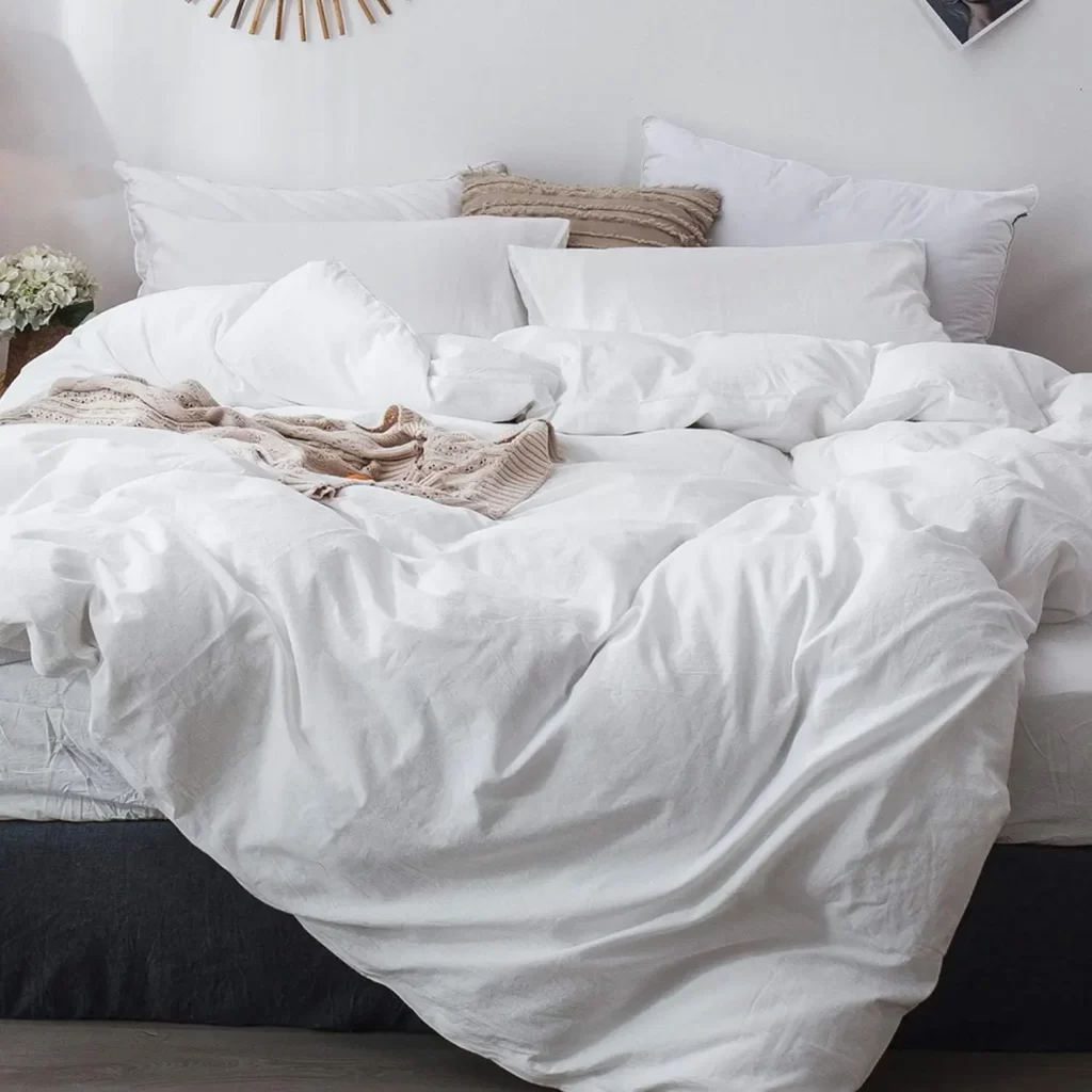 White linen duvet cover set for coastal beach house bedroom