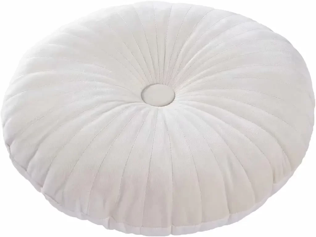 White velvet circle pillow for dorm room