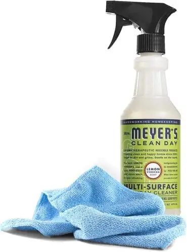 All-natural spray cleaner with microfiber cloth for dorm room