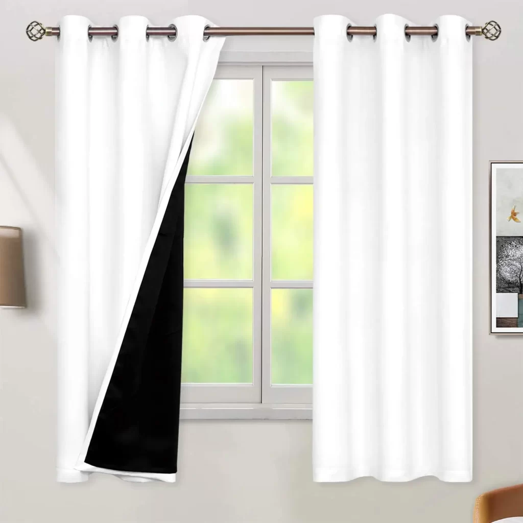 Neutral black-out curtains for dorm room