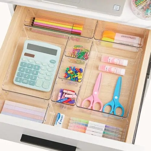 Drawer organizers help keep your dorm desk organized