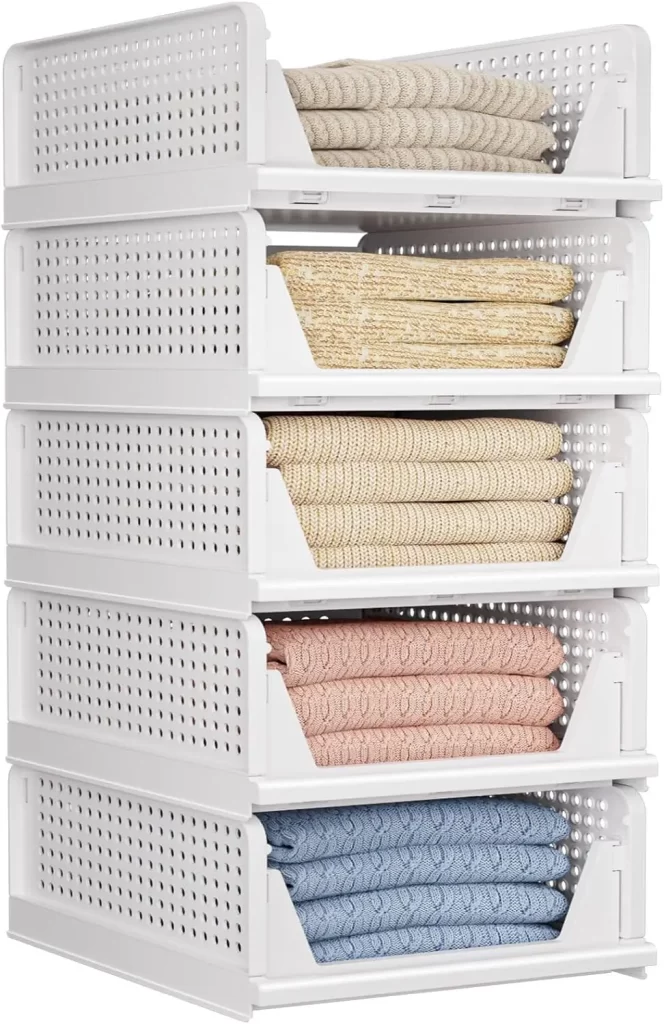 Stackable shelves for dorm closet organization